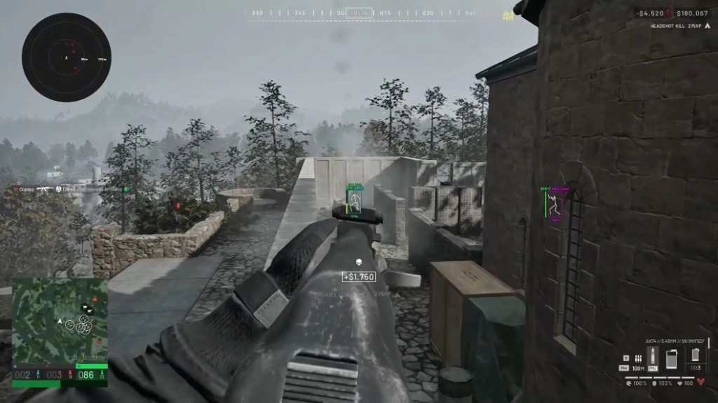 Wardogs warehouse fight with purple and green player boxes