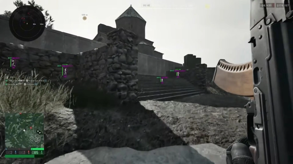 Wardogs stone wall peek with cyan and green player ESP